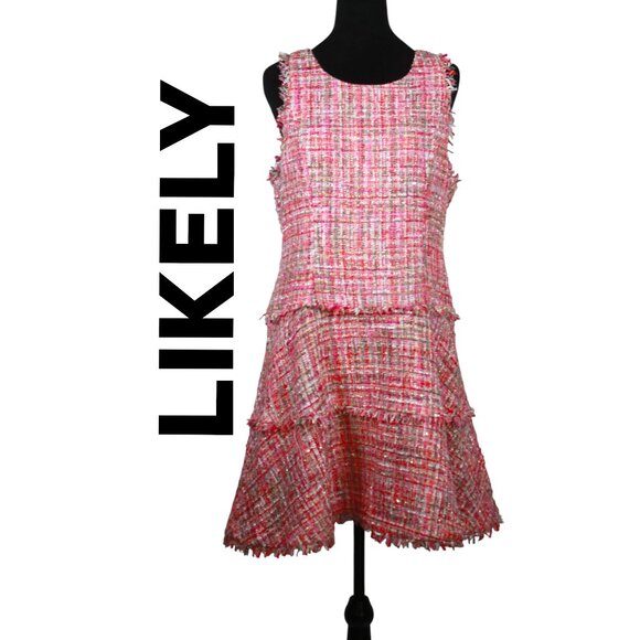 LIKELY Pink Tweed Sleeveless Shift Dress Size 12 - Picture 1 of 8
